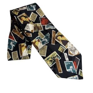 Vintage stamp tie men’s necktie novelty post office postal postage stamps silk